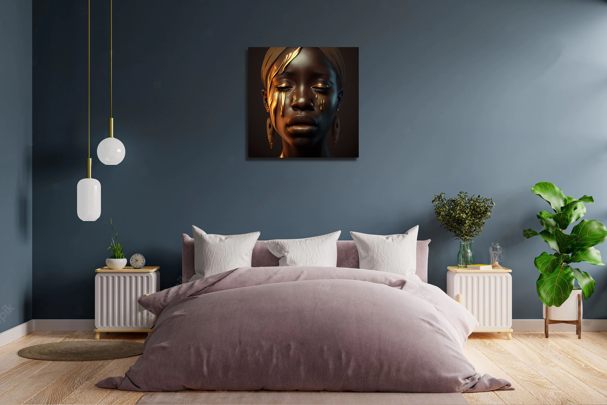 Black Model with Liquid Gold Running Down her Face Art Piece