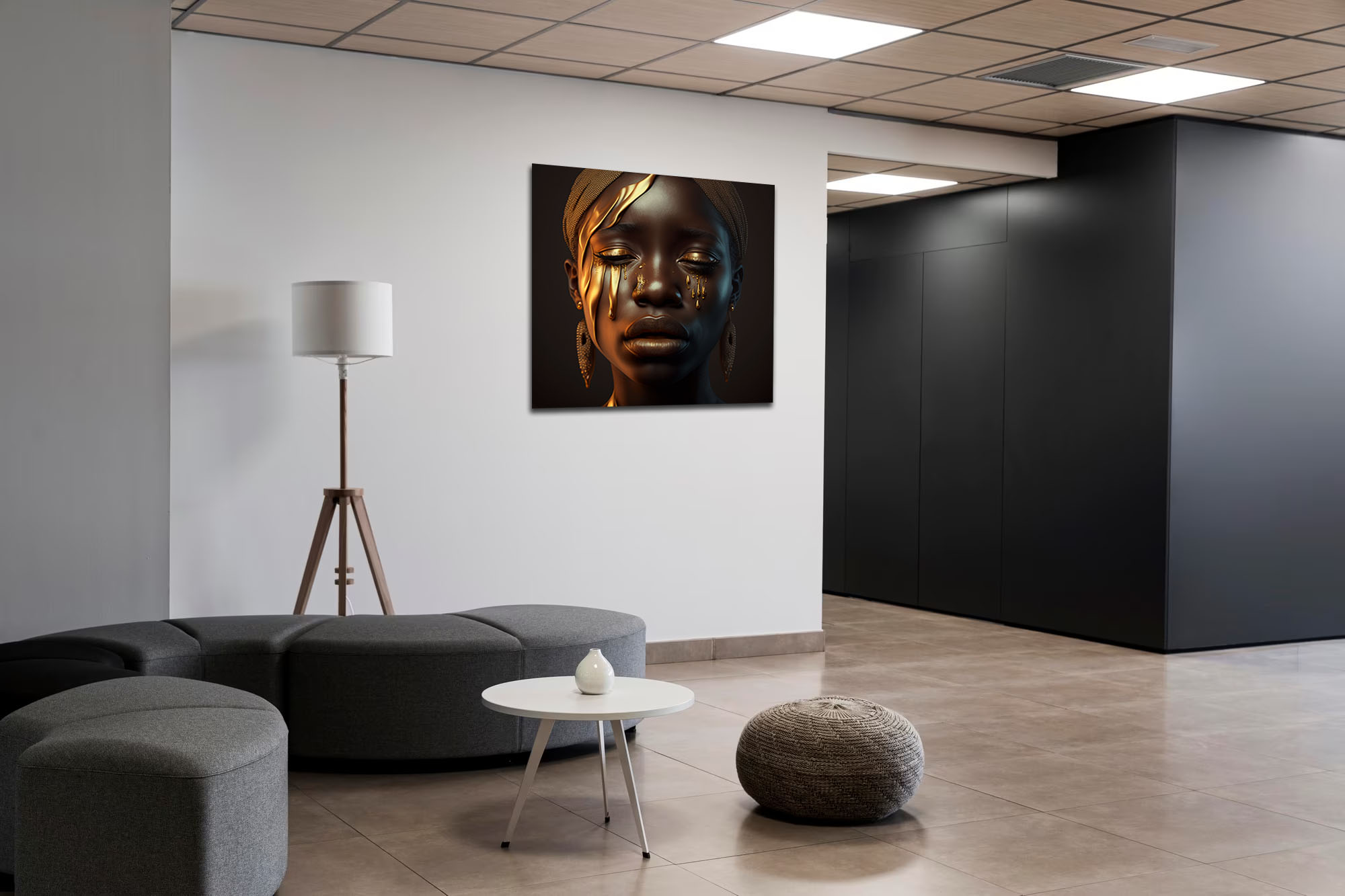 Black Model with Liquid Gold Running Down her Face Art Piece