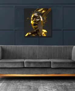 Hyperrealism Black Model with Gold Liquid Flowing art piece