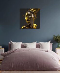Hyperrealism Black Model with Gold Liquid Flowing art piece