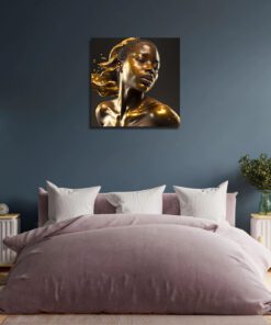 Hyperrealism Black Model with Gold Liquid Flowing art piece