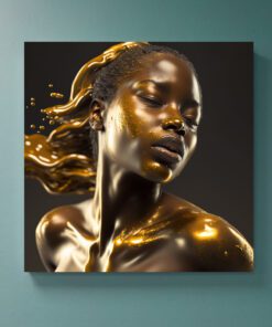 Hyperrealism Black Model with Gold Liquid Flowing art piece