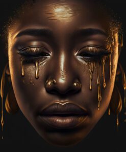 Hyperrealism Black Model with Gold Liquid Flowing art piece