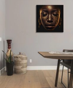 Hyperrealism Black Model with Gold Liquid Flowing art piece