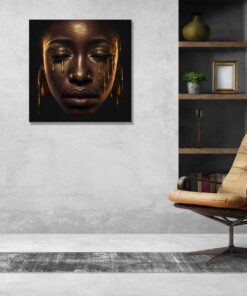 Hyperrealism Black Model with Gold Liquid Flowing art piece