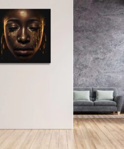 Hyperrealism Black Model with Gold Liquid Flowing art piece
