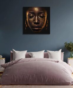 Hyperrealism Black Model with Gold Liquid Flowing art piece