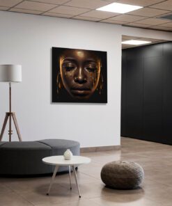 Hyperrealism Black Model with Gold Liquid Flowing art piece