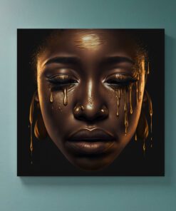 Hyperrealism Black Model with Gold Liquid Flowing art piece