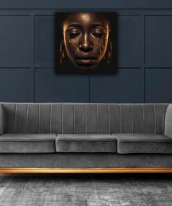Hyperrealism Black Model with Gold Liquid Flowing art piece