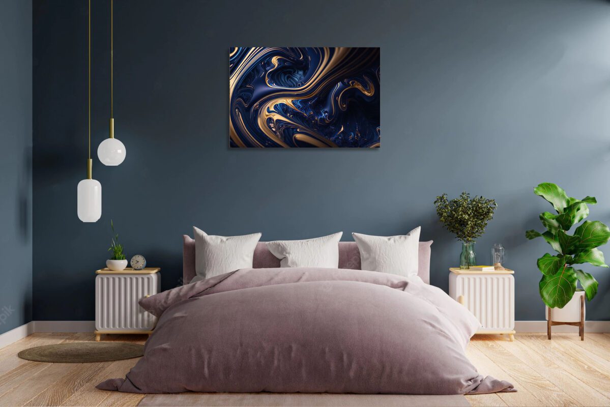 Blue and Gold Abstract Swirls Abstract Printed Art