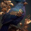 hyper detailed blue bird and gold foliage art piece