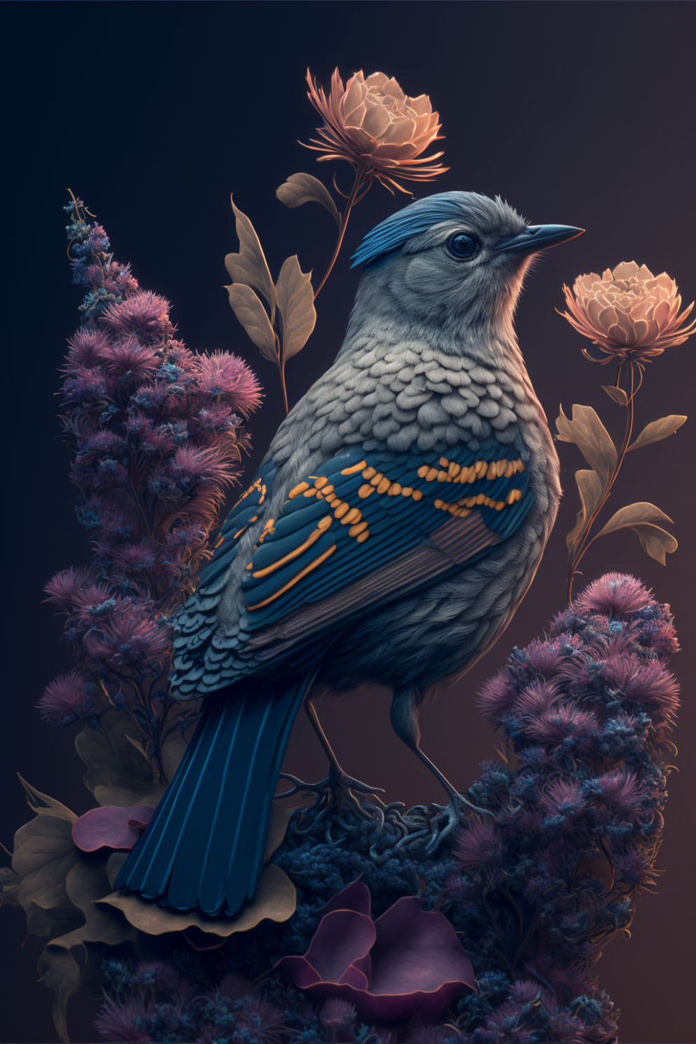 gothic style detailed bird and foliage
