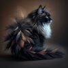 black and white cat made from feathers art piece