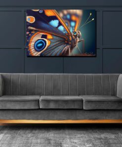 hyperrealistic close up of a butterfly with blue eyes