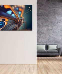 hyperrealistic close up of a butterfly with blue eyes