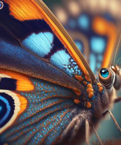 hyperrealistic close up of a butterfly with blue eyes