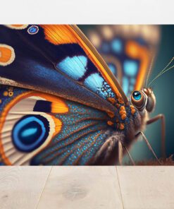 hyperrealistic close up of a butterfly with blue eyes