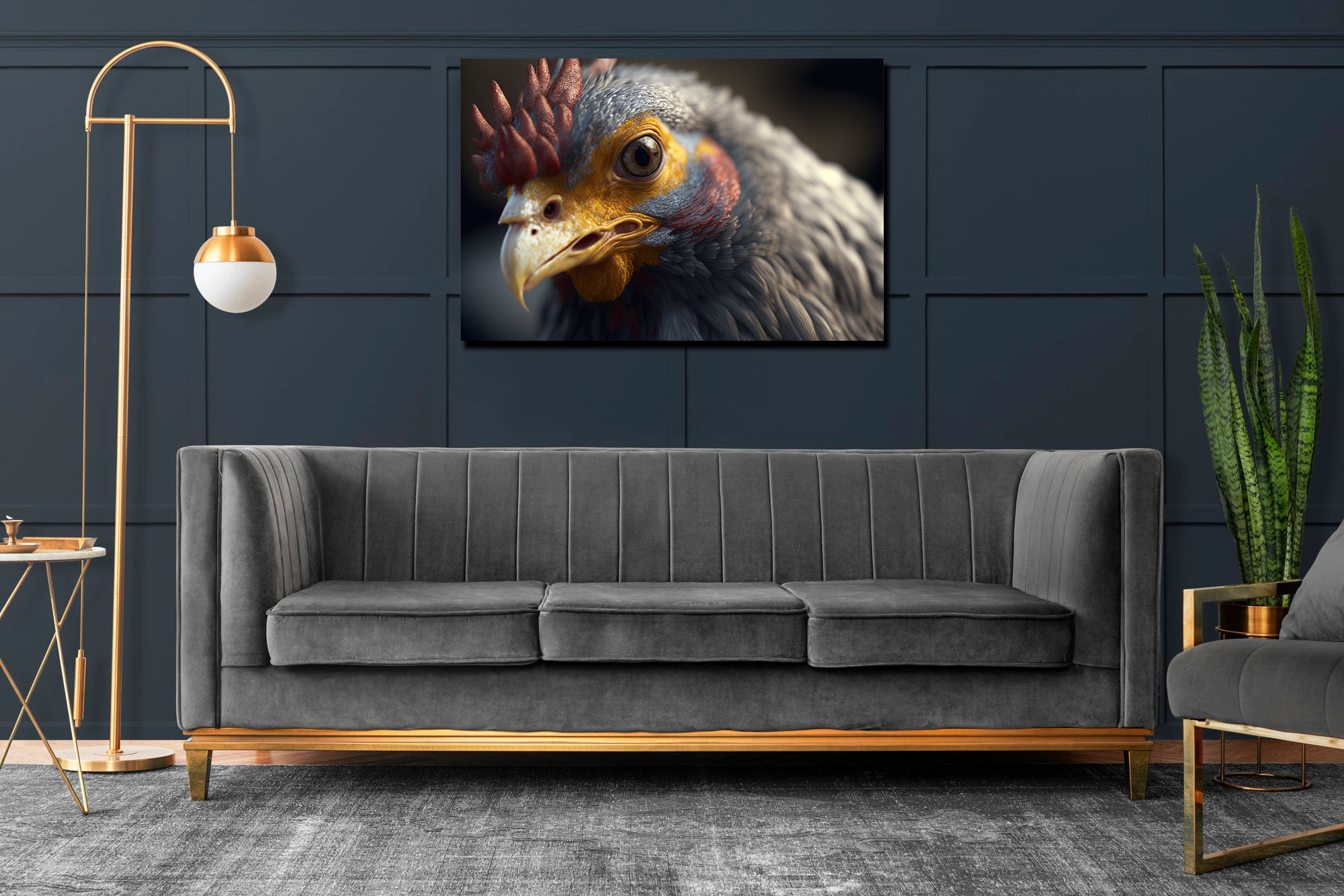 super closeup hyperrealistic chicken art piece