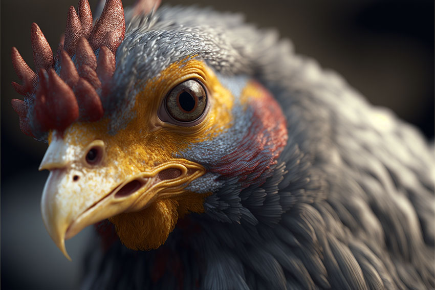 super closeup hyperrealistic chicken art piece
