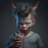 Hyperrealistic printed art depicting a haunting and eerie demon child.