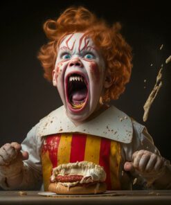 Hyperrealism demon child printed art - An incredibly detailed and lifelike artwork portraying a demonic child, showcasing astonishing artistic talent.