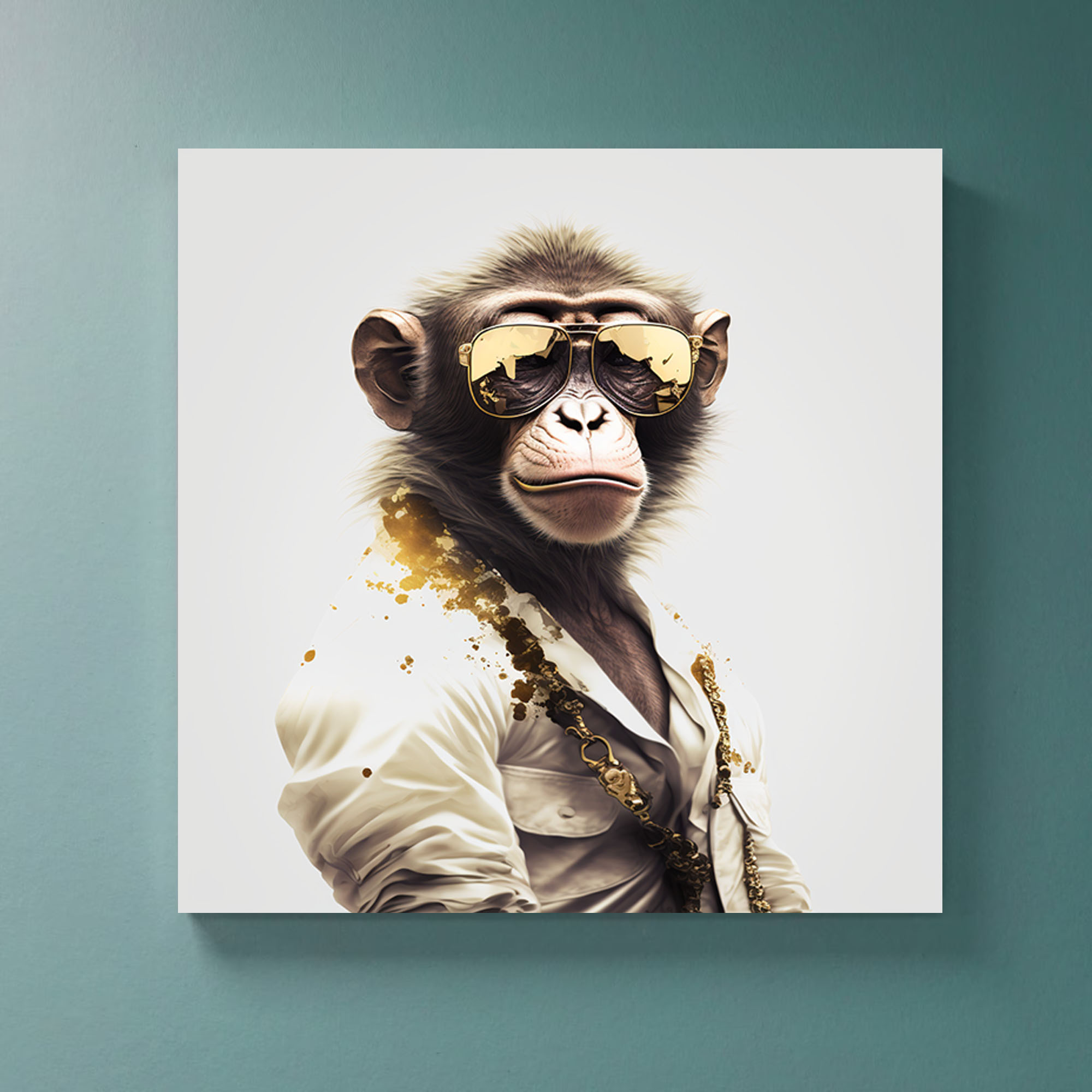 Captivating Monkey Canvas Art with Gold Sunglasses - Image 2