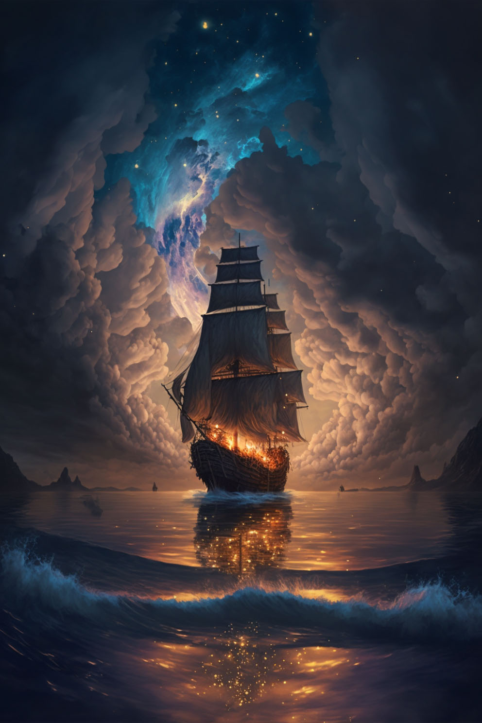 Lone Ship Under Starry Night: A Masterpiece