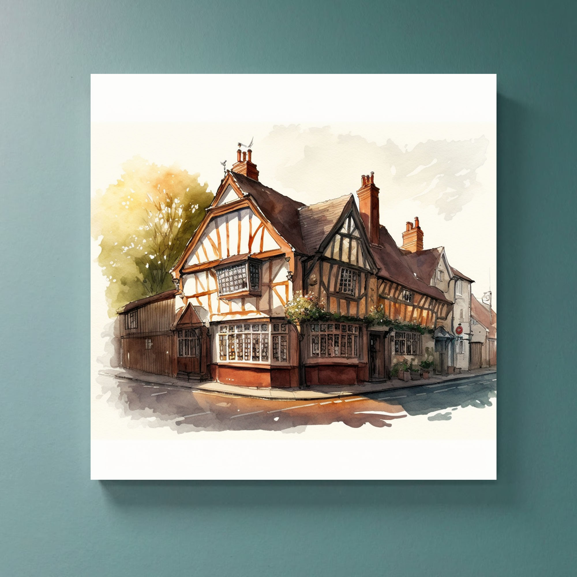 Beautiful British Pub Watercolour: Canvas Print - Image 2