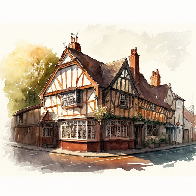 Beautiful British Pub Watercolour: Canvas Print